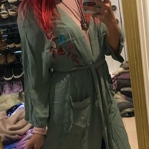 Gorgeous Floral Green Exhilaration Robe/kimono